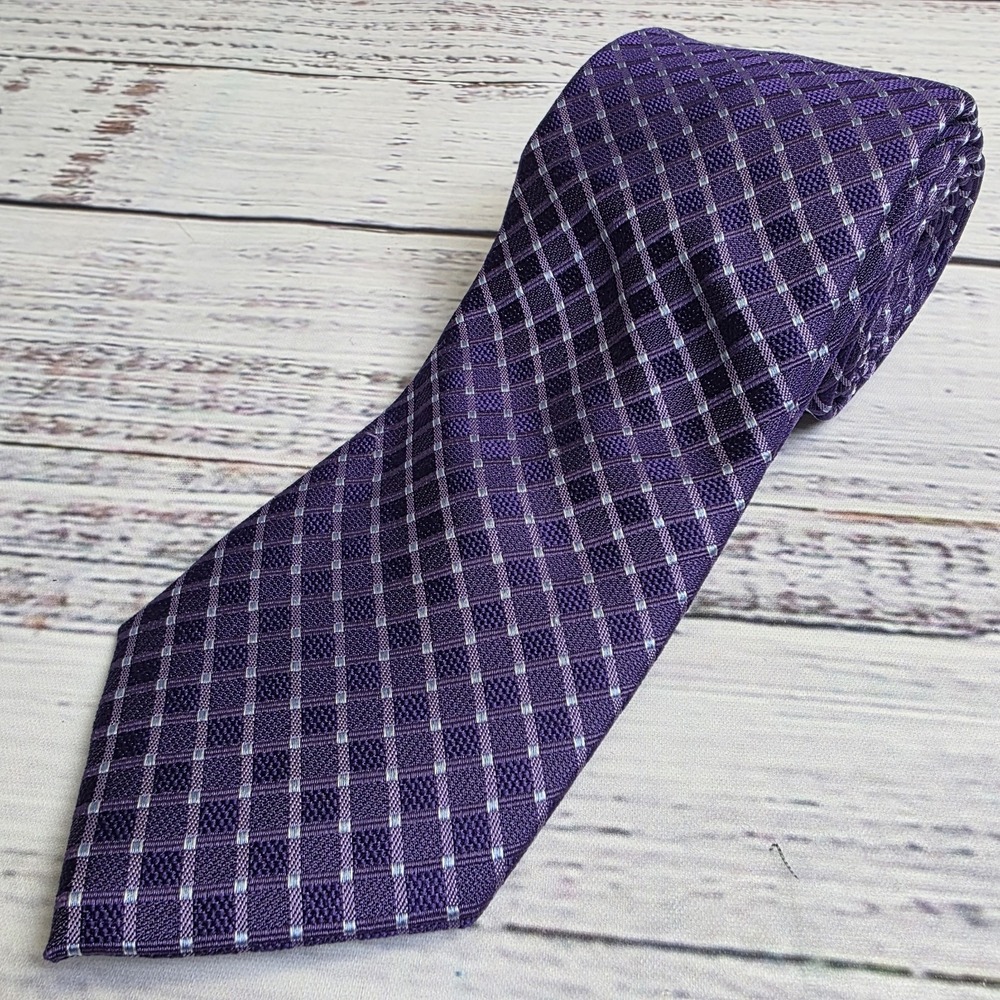 NEW Jos. A. Bank Traveler Stain Resistant 100% Silk Men's Neck Tie Purple Plaid